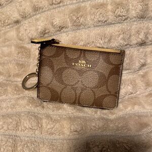 Coach Tan and Brown Monogram Keychain Wallet